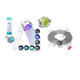 7 Color Changing with Water Temperature LED 360° Rotatable Micro-Nozzle Structure Built-in hydroelectric Generator Shower Head with 1.5 m Stainless Steel Hose