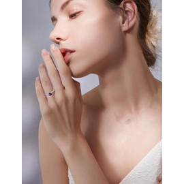 JIWOY Twisted Solitaire Rings Sterling Silver Engagement Band for Women Heart Cut 6MM Birthstone Infinity Jewelry, 7, Sterling Silver, Amethyst