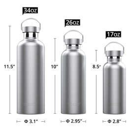 Triple Tree 34OZ Vacuum Insulated Stainless Steel Water Bottle, Double Wall Wide Mouth Lids Keeps beverage Hot or Cold Sweat Proof