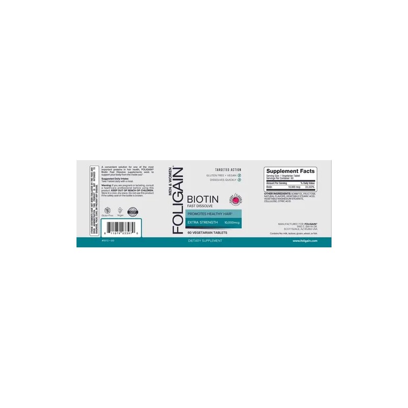 Foligain Biotina Rápida Disolución 10,000mcg 60 Tabletas