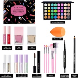Kit de maquillaje para mujeres, kit completo, kit de maquillaje todo en uno con sombra de ojos, delineador de ojos, cejas, brillo de labios, maquillaje facial y pinceles, conjunto completo de