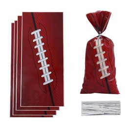 Macute Football Cellophane Treat Bags Sports Party Favor Bags for Snacks Football Birthday Party Soccer Wrapping Paper Gift Bags Football Themed Candy Bags Party Favors Football Clear Gift Bags 50Pcs