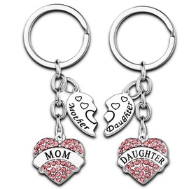 Mother Daughter Matching Pink Crystal Heart Keychains Set for 2 Meaningful Mother's Day Christmas Birthday Gifts for Mom Daughters Keyrings Mom Gifts From Daughter Gifts Key Chains
