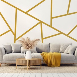 Gold Wall Decal Striped Wall Decals Peel and Stick Metallic Line Walls Decals Modern Vinyl Walls Stickers Minimalist Geometric Art Mural for Bedroom Living Room Office Decor
