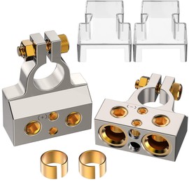 SUNMORN Battery Terminal Connectors, 0/2/4/6/8/10 AWG Battery Terminals, Heavy Duty Car Battery Terminal, Top Post Multiple Marine Superior Connectivity Long Lasting Easy to Install Versatile (Silver)