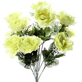 Group of 3 Celery Green Silk Rose and Baby's Breath Bush for Arranging, Crafting, and Creating