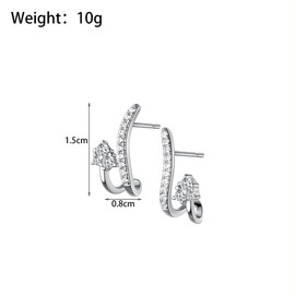 Sparkling Cubic Zirconia Crawler Earrings for Women Irregular Silver Double Earrings for One Hole Shining Crystal Stud Earrings Jewelry Gifts (Silver)