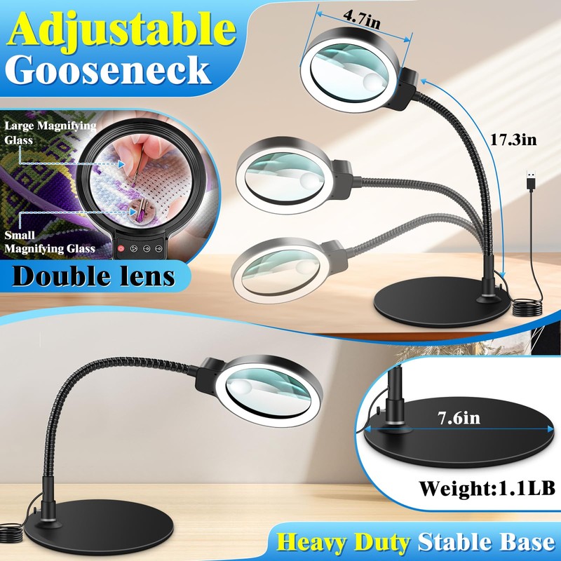 10X 30X Magnifying Glass with Light and Stand, 72 LED
