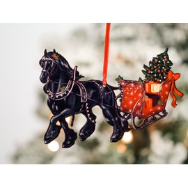 Friesian Horse Christmas Ornament, Friesian Horse Sleigh Decoration, Laser Cut Christmas Tree Decor, Horse Gifts for Women