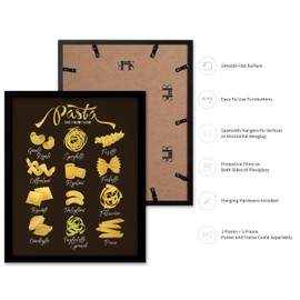 Poster Master Classic Food Poster - Vintage Advertising Print - Gift for Foodie, Chef - Pasta, Italian Flavor, Spaghetti, Ravioli, Penne - Wall Decor for Restaurant, Kitchen, 11x14 Black Framed