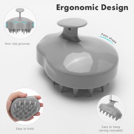 FREATECH FREATECH Hair Scalp Massager Shampoo Brush with Soft Silicone Bristles for Scalp Care and Hair Growth, Shower Head Scalp Scrubber Exfoliator for Dandruff, Wet & Dry for Men, Women and Kids, Grey