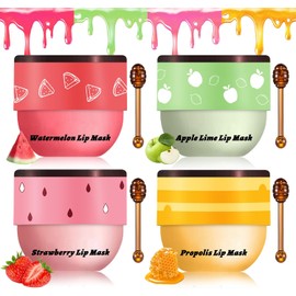 IONSGAKO Bálsamos Labiales De Abeja Con Miel, Fresa, Sandía, Manzana Y Lima. Mascarilla Labial Hidratante Nocturna Con Propóleo Y Miel Para Labios Secos.