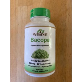 Ayu Nutrients Bacopa Supplement, Standardized Extract, 650 mg, 60 Capsules