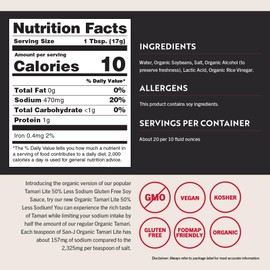 San-J - Organic Gluten Free Tamari Soy Sauce with 50% Less Sodium - Made with 100% Whole Soy - Specially Brewed - 10 oz. Bottle