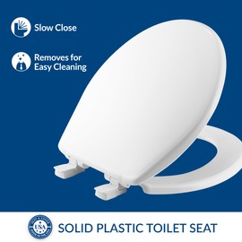 Bemis 730SLEC Slow Close Toilet Seat, Easy Clean Hinges and Durable Plastic Seat, Made in USA, Round, White