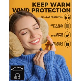 Ear Muffs Winter Women Men Kids Girls Earmuffs for Women Winter Accessories Ear Covers for Cold Weather Running Ear Warmers Headband White Black Cute Fluffy Fuzzy Adjustable Foldable Faux Fur Ladies