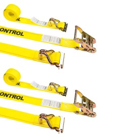 US Cargo Control E Track Ratchet Strap with Spring E Fittings and Wire Hooks - 2 Inch X 12 Foot Yellow E Track Strap - Easily Secure Cargo in A Van, Truck, Or Trailer - 2 Pack