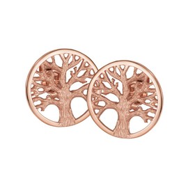 Materia Rose Gold Stud Earrings Tree of Life Round 925 Silver Earrings Gold Plated 9 mm / 14 mm Celtic for Women Girls, Sterling Silver