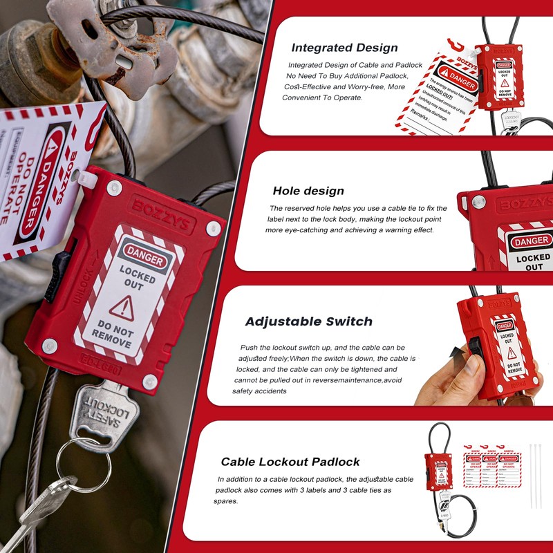 BOZZYS Lockout Tagout Cable Locks with 2 Keys | OSHA