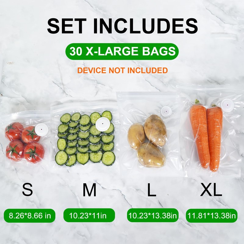 Reusable Vacuum Sealer Bags for Food Storage, 30 Pack BPA-Free