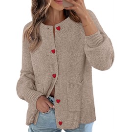 MEROKEETY Women's Cardigan Sweaters 2025 Trendy Long Sleeve Button Up Crewneck Knit Tops Cute Open Front Winter Coats, Cashmere, X-Large