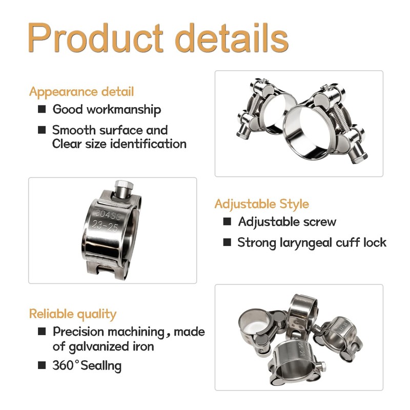 zDwfDc 6PCS 23-25mm T-Bolt Hose Clamps Stainless Steel Heavy Duty