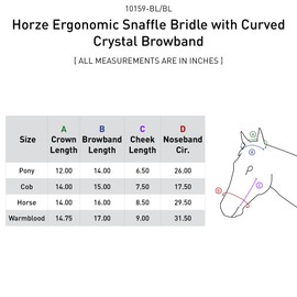HORZE Ergonomic Snaffle Bridle with Curved Crystal Browband - Black/Black - Pony