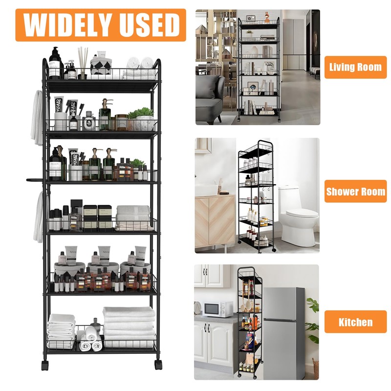 Seadasyoon 6 Tier 10in Slim Rolling Storage Cart with Handle,