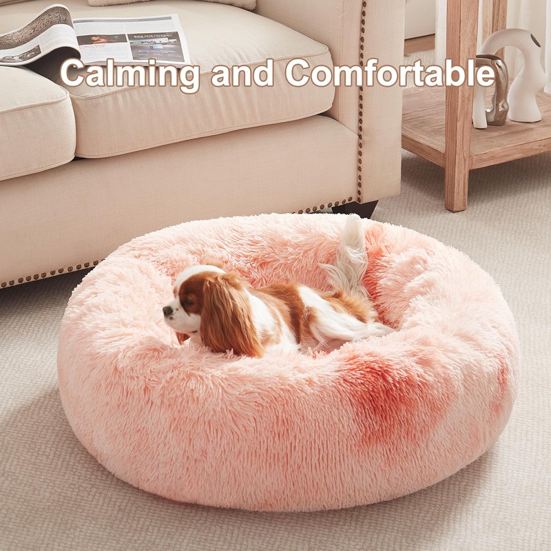 BedStill 30 inches Donut Dog Bed for Medium Dogs,Calming Fluffy