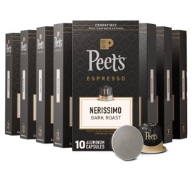 Peet's Coffee, Dark Roast Espresso Capsules, Compatible with Nespresso Original Machine, 100% Arabica Coffee - Nerissimo Intensity 11, 100 Count (10 Boxes of 10 Espresso Capsules)