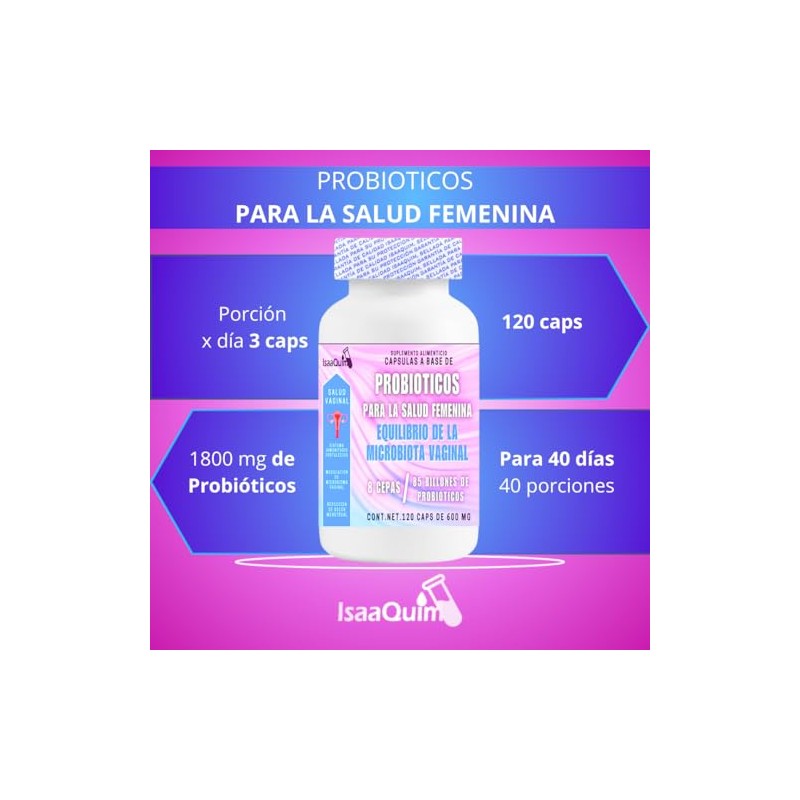 Saaquim Probióticos Mujeres 120 Cápsulas 600 Porciones Cepas Probióticas Billones