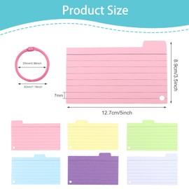 TECDW 300 PCS Index Cards, 3.5 x 5 Inch Punched Colorful Flash Cards with 6 Binder Rings, Cue Cards for Studying, Blank Study Cards, Ruled Note Cards for Home, School, Office (6 Colours)