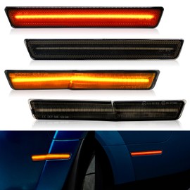 FetonAuto LED Front Rear Side Marker Lights for Dodge Challenger SRT Hellcat Redeye Widebody 2018-2022, R/T Scat Pack Demon Super Stock Jailbreak, Smoked Lens Amber Red Bumper Turn Signal