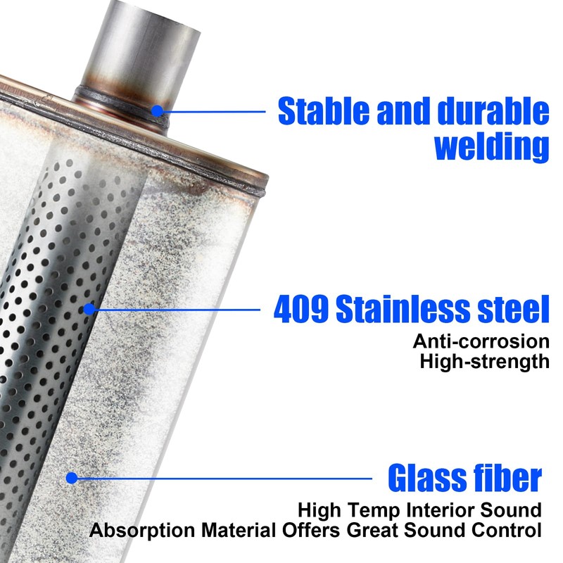 Floshine Universal Stainless Performance Exhaust Muffler, 3 inch Offset Inlet