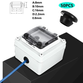 QZKJQDD Pack of 50 Rubber Grommets, Waterproof Rubber, Cable Grommets, Electrical Conductor Seal Ring, Rubber Plug, ID 8 mm, Installation Diameter 10 mm, for Cable Feed-Through Grommets, Cable