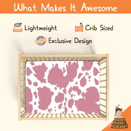 Dear Baby Gear Deluxe Crib Sheet, Holstein Pink and White Cow Print, 28 x 52 x 10 Inches, Custom Printed Cotton Polyester