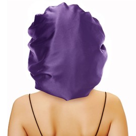 Sent Hair Large Round Satin Bonnet for Sleeping, Double-Layer Silky Hair Bonnet with Wide Elastic Band for Women Braids/Curly/Long Hair - Lavender Purple