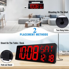 KMMKGG Large Digital Wall Clock（5.6'' Number）, 17.2" LED Wall Clock with Date and Temperature, Count Up/Down Timer with Remote Control, Adjustable Brightness Alarm Clock
