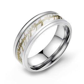 Glow in the Dark Wedding Band for Men by Ginger Lyne | 8mm Stainless Steel or Black Plated Eternity Ring for Women or Matching Couples | Blue or Green | Gold or Silver Inlay | Comfort Fit Anniversary