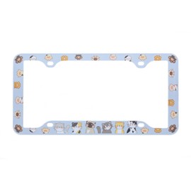 Sgooky Cute Cats & Paws Print Design License Plate Frame, Light Blue Decorative Frame with 4 Holes, Car Accessory for Cat Lovers