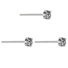 DENI 3 x 925 Sterling Silver Round Cubic Zirconia 2mm Thin 0.6mm Sterling Silver Nose Studs, Sterling Silver