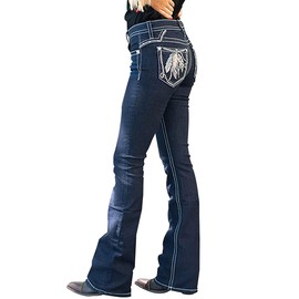 QJBMEI Bootcut Jeans for Women High Waisted Feather Embroidery Stretchy Slim Wide Leg Denim Pants,Blue,XS