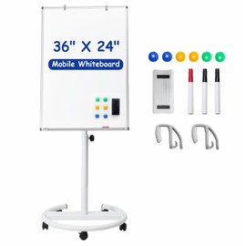 Mobile Whiteboard, 36x24 Inches Standing White Board on Wheels, Portable Magnetic Dry Erase Board with Stand, Height Adjustable Easel Style Rolling Whiteboard for Classroom, Office, Teacher, Home