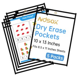 Ndsox 5 Packs Oversized Dry Erase Pockets Reusable Plastic Sleeves Clear Job Ticket Holders Heavy Duty Transparent Hanging Sheet Protectors for Teacher Classroom School Office Work Warehouse, Black