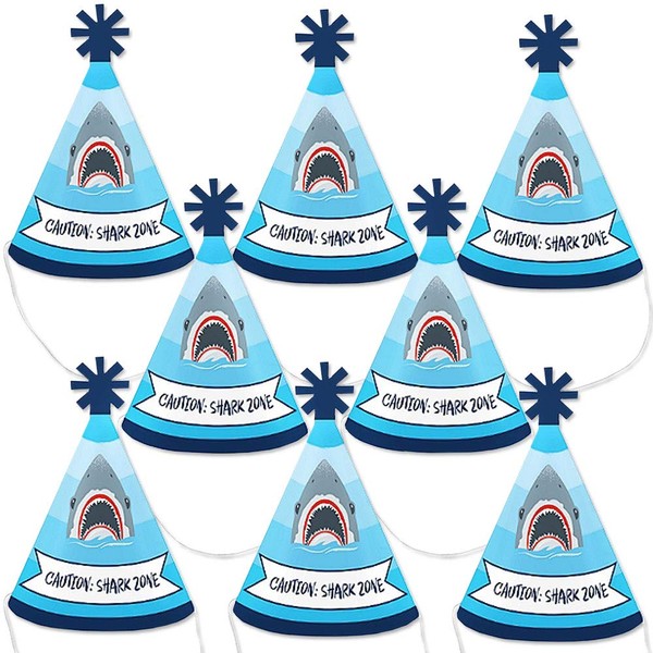 Big Dot of Happiness Shark Zone - Mini Cone Jawsome Shark Party or Birthday Party Hats - Small Little Party Hats - Set of 8