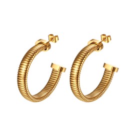 OIDEA Twisted Gold Hoop Earrings for Women: 14k Gold-Plated C-Shaped Open Thick Chunky Hoops Earrings Hypoallergenic Stainless Steel Earrings Jewelry Gifts