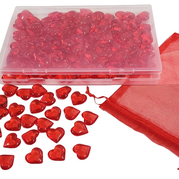 AiFanS 120PCS Red Heart Shaped Marbles Vase Fillers, Acrylic Heart