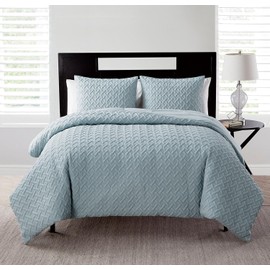 VCNY Home - Full/Queen Comforter Set, Textured Basketweave Bedding with Matching Sham, Lightweight, Dorm Essentials (Nina Blue, Full/Queen)