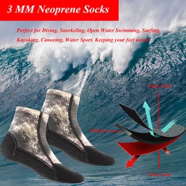 YDQUANI Short Camouflage Wetsuit Socks, 3 mm Neoprene Sock, Thermal Non-Slip Diving Socks for Women Men Snorkelling Open Water Swimming Surfing