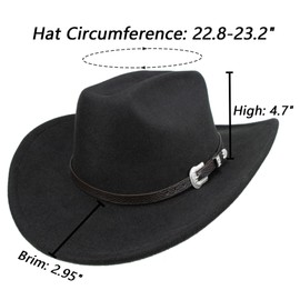 Classic Western-Cowboy-Hat Men Womens Wide Brim Cowgirl Hats Felt Fedora hat (S-M)